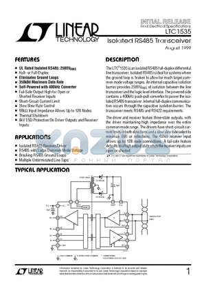 LTC1535CSW datasheet - Isolated RS485 Transceiver