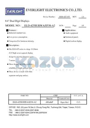 ELD425SURWA datasheet - 0.4 Dual Digit Displays