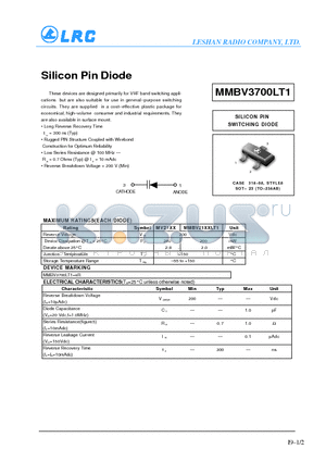 MMBV3700LT1 datasheet - Silicon Pin Diode