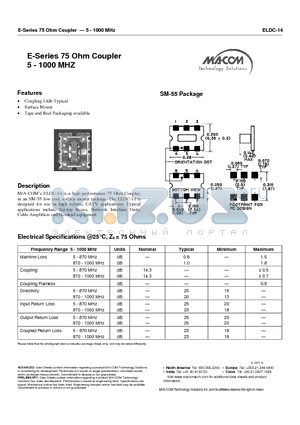 ELDC-14 datasheet - E-Series 75 Ohm Coupler 5 - 1000 MHZ