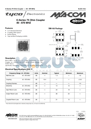 ELDC-10LI datasheet - E-Series 75 Ohm Coupler 40 - 870 MHZ