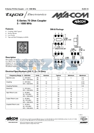 ELDC-16 datasheet - E-Series 75 Ohm Coupler 5 - 1000 MHz