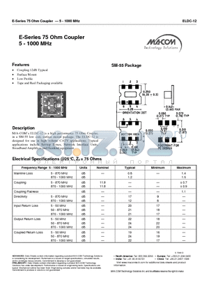 ELDC-12 datasheet - E-Series 75 Ohm Coupler 5 - 1000 MHz