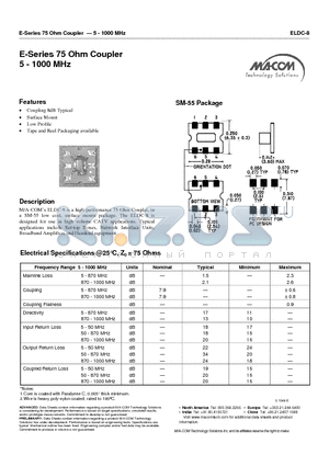 ELDC-8 datasheet - E-Series 75 Ohm Coupler 5 - 1000 MHz