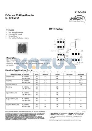ELDC-17LI datasheet - E-Series 75 Ohm Coupler 5 - 870 MHZ