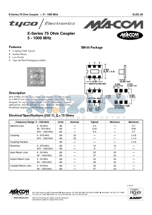 ELDC-20 datasheet - E-Series 75 Ohm Coupler 5 - 1000 MHz