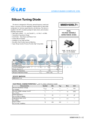 MMBV609LT1 datasheet - Silicon Tuning Diode