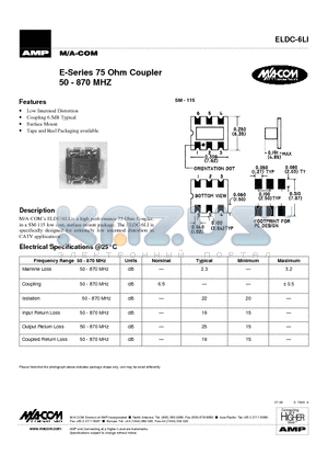 ELDC-6LI datasheet - E-Series 75Ohm Coupler 50-870MHz