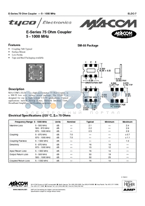 ELDC-7 datasheet - E-Series 75 Ohm Coupler 5 - 1000 MHz