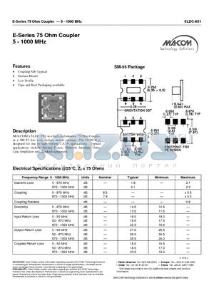 ELDC-8X1 datasheet - E-Series 75 Ohm Coupler 5 - 1000 MHz