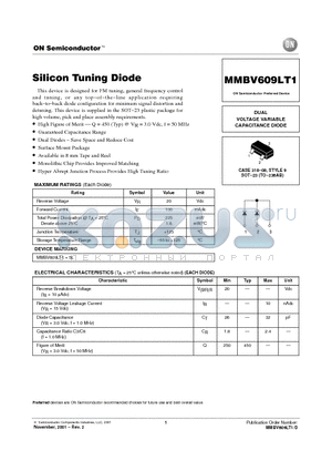 MMBV609LT1 datasheet - Silicon Tuning Diode