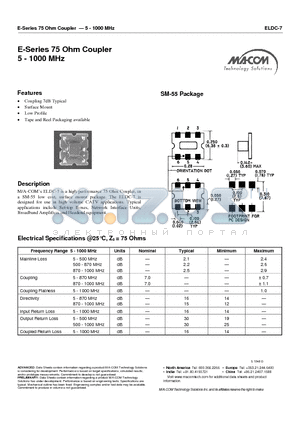 ELDC-7 datasheet - E-Series 75 Ohm Coupler 5 - 1000 MHz