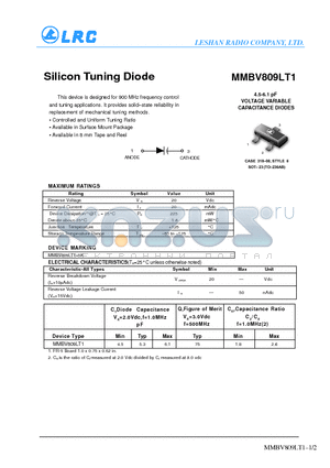 MMBV809LT1 datasheet - Silicon Tuning Diode
