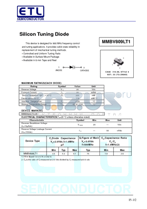 MMBV809LT1 datasheet - Silicon Tuning Diode