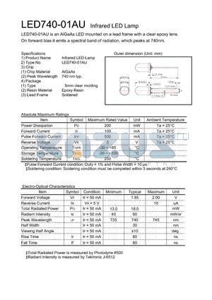 LED740-01AU datasheet - Infrared LED Lamp