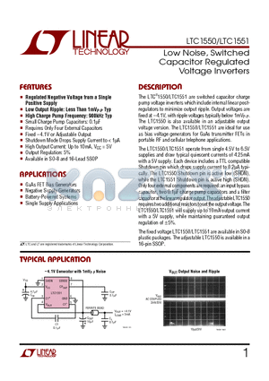 LTC1550 datasheet - Low Noise, Switched Capacitor Regulated Voltage Inverters