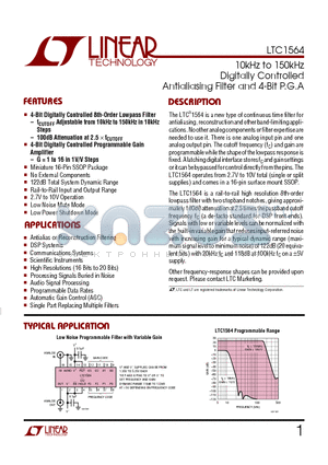 LTC1564IG datasheet - 10kHz to 150kHz Digitally Controlled Antialiasing Filter and 4-Bit P.G.A