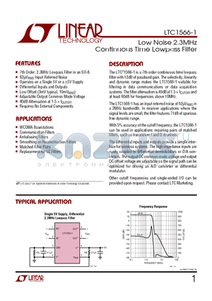 LTC1566-1CS8 datasheet - Low Noise 2.3MHz Continuous Time Lowpass Filter