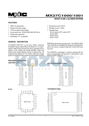 MX27C1000PI-15 datasheet - 1M-BIT [128K x 8] CMOS EPROM
