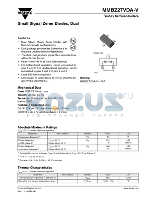 MMBZ27VDA-V datasheet - Small Signal Zener Diodes, Dual