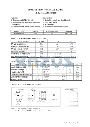 LEM-51321 datasheet - SURFACE MOUNT CHIP LED LAMPS