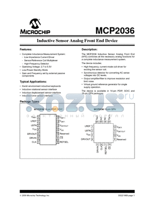 MCP2036-I/P datasheet - Inductive Sensor Analog Front End Device