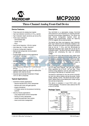 MCP2030_13 datasheet - Three-Channel Analog Front-End Device