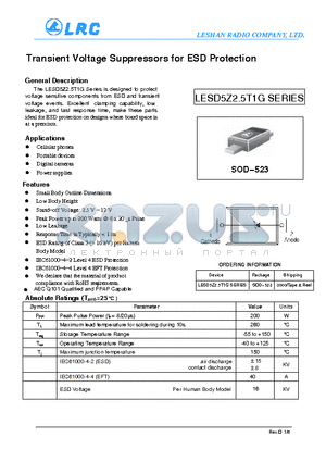 LESD5Z2.5T1G datasheet - Transient Voltage Suppressors for ESD Protection