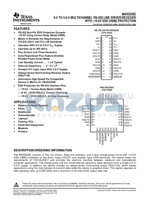 MAX3238ICDWR datasheet - 3-V TO 5.5-V MULTICHANNEL RS-232 LINE DRIVER/RECEIVER WITH a15-kV ESD (HBM) PROTECTION