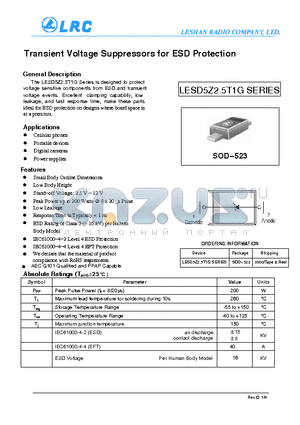 LESD5Z6.0T1G datasheet - Transient Voltage Suppressors for ESD Protection