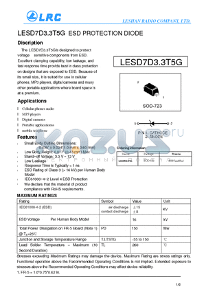 LESD7D3.3T5G datasheet - ESD PROTECTION DIODE