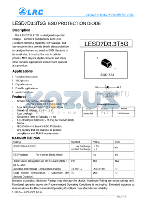 LESD7D3.3T5G_12 datasheet - Cellular phones audio Digital cameras Portable applicationss