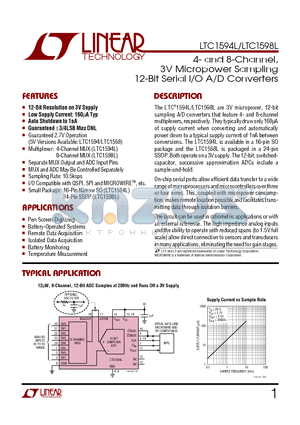 LTC1598LIG datasheet - 4- and 8-Channel, 3V Micropower Sampling 12-Bit Serial I/O A/D Converters