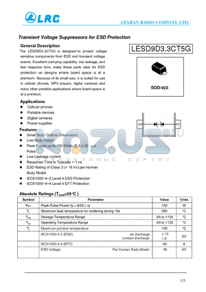 LESD9D3.3CT5G datasheet - Transient Voltage Suppressors for ESD Protection