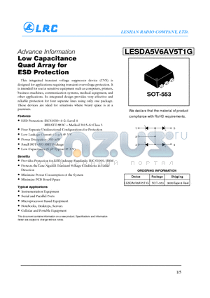 LESDA5V6AV5T1G datasheet - Low Capacitanc Quad Array for ESD Protection