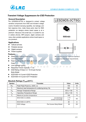 LESD9D5.0CT5G datasheet - Transient Voltage Suppressors for ESD Protection