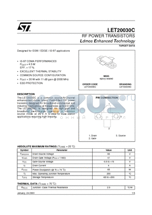 LET20030C datasheet - RF POWER TRANSISTORS Ldmos Enhanced Technology