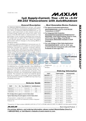 MAX3243 datasheet - 1lA Supply-Current, True 3V to 5.5V RS-232 Transceivers with AutoShutdown