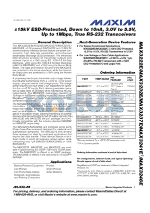 MAX3241ECTJ datasheet - a15kV ESD-Protected, Down to 10nA, 3.0V to 5.5V, Up to 1Mbps, True RS-232 Transceivers
