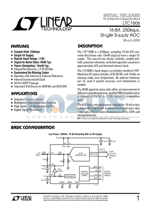 LTC1606AC datasheet - 16-Bit, 250ksps, Single Supply ADC