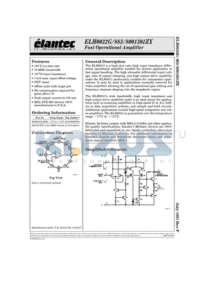 ELH0032G/883B datasheet - Fast Operational Amplifier