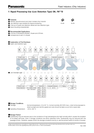 ELJDA101JF datasheet - Signal Processing Use (Low Distortion Type) DA, FA***D