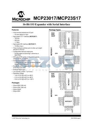 MCP23S17T-E/SS datasheet - 16-Bit I/O Expander with Serial Interface