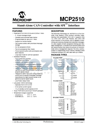 MCP2510-ESO datasheet - Stand-Alone CAN Controller with SPI Interface