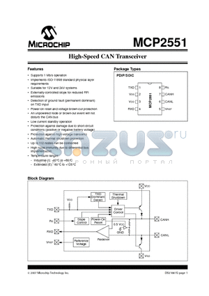 MCP2551 datasheet - High-Speed CAN Transceiver