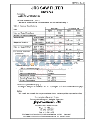 NSVS735 datasheet - AMPS RX  PCS(USA) RX