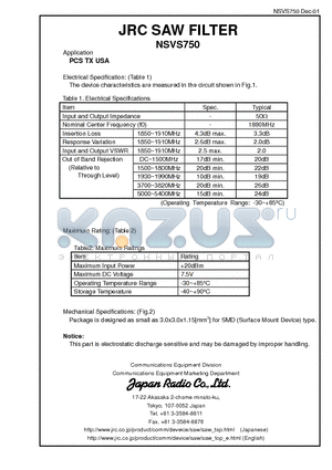 NSVS750 datasheet - JRC SAW FILTER