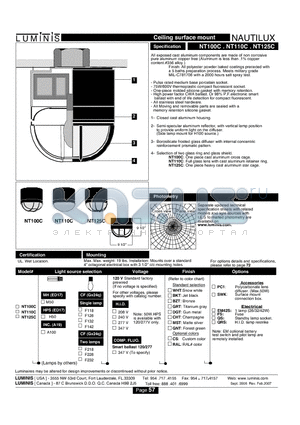 NT100C datasheet - Ceiling surface mount