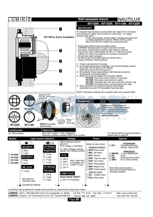 NT105R datasheet - Wall recessed mount