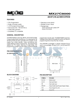 MX27C8000_97 datasheet - 8M-BIT [1M x8] CMOS EPROM